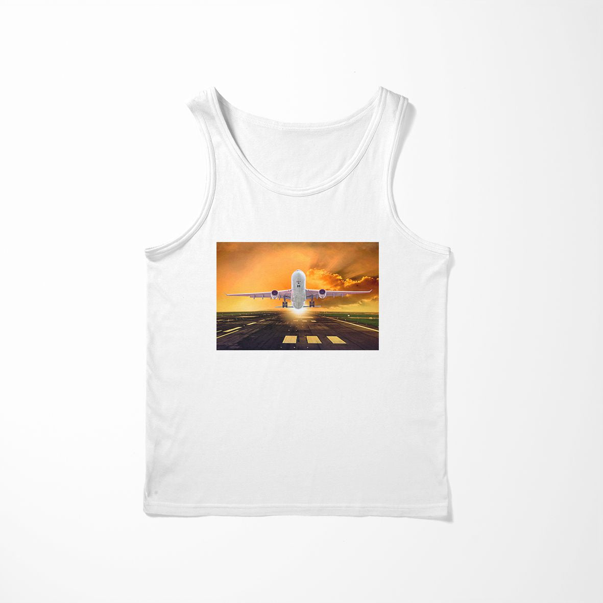 Amazing Departing Aircraft Sunset & Clouds Behind Designed Tank Tops