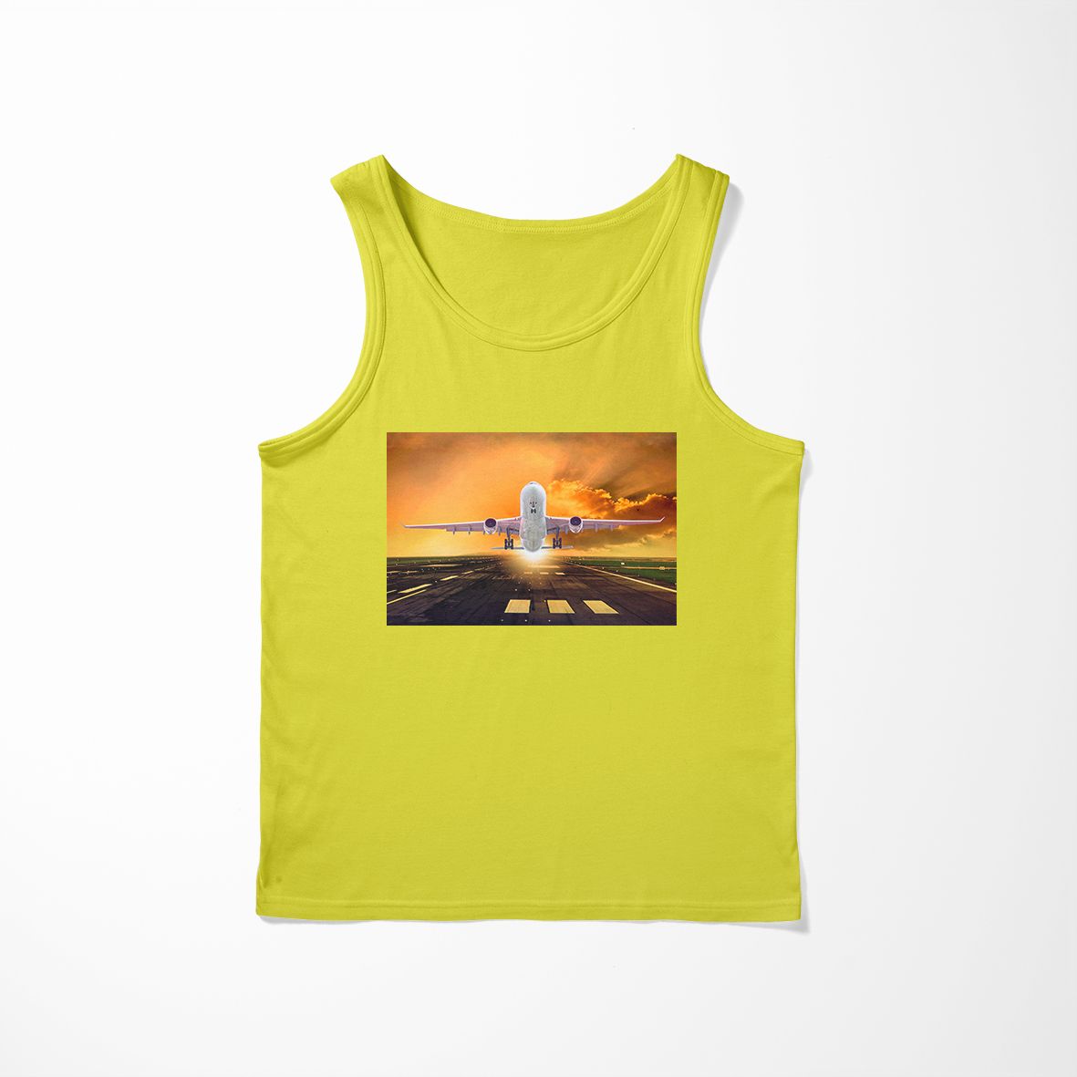 Amazing Departing Aircraft Sunset & Clouds Behind Designed Tank Tops
