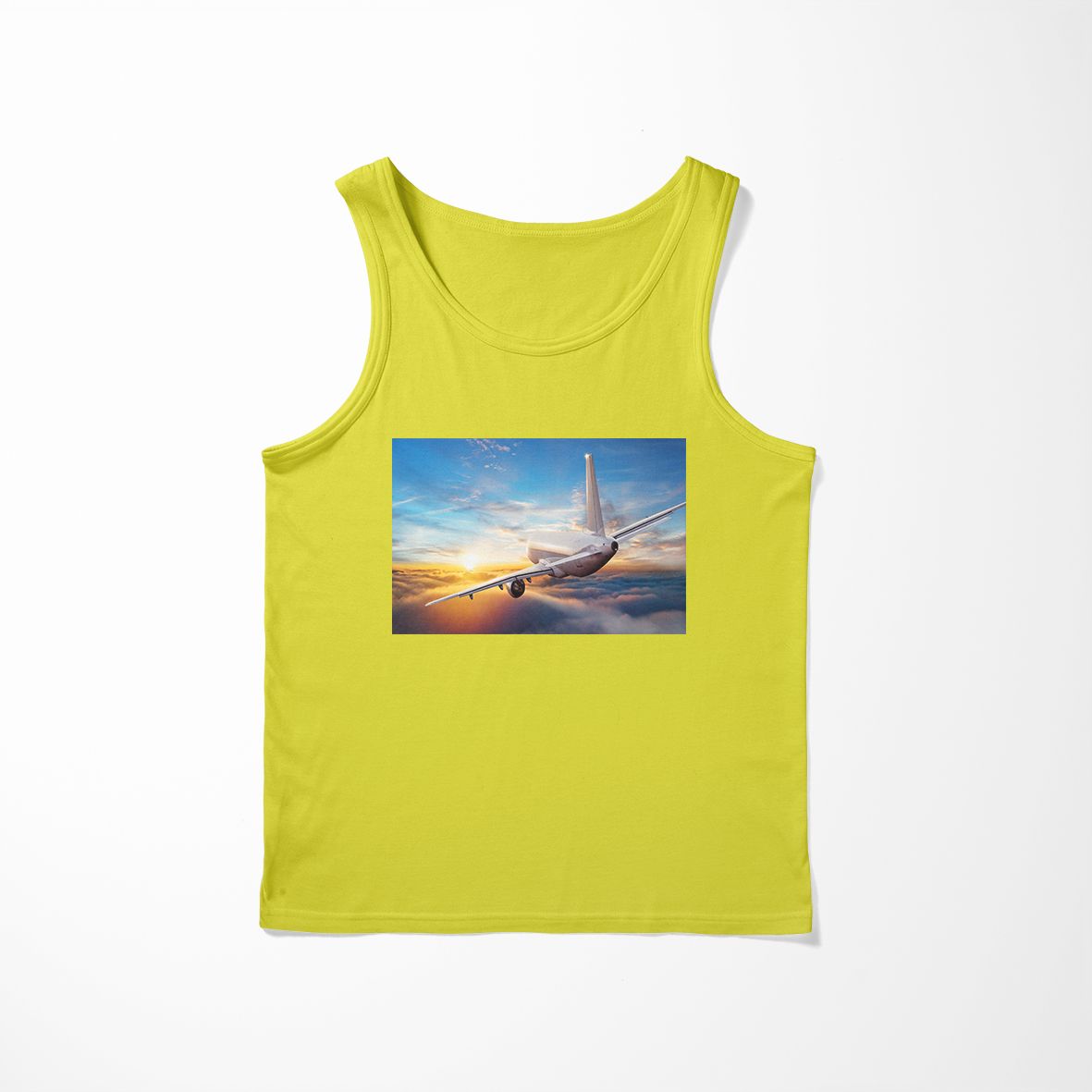 Airliner Jet Cruising over Clouds Designed Tank Tops