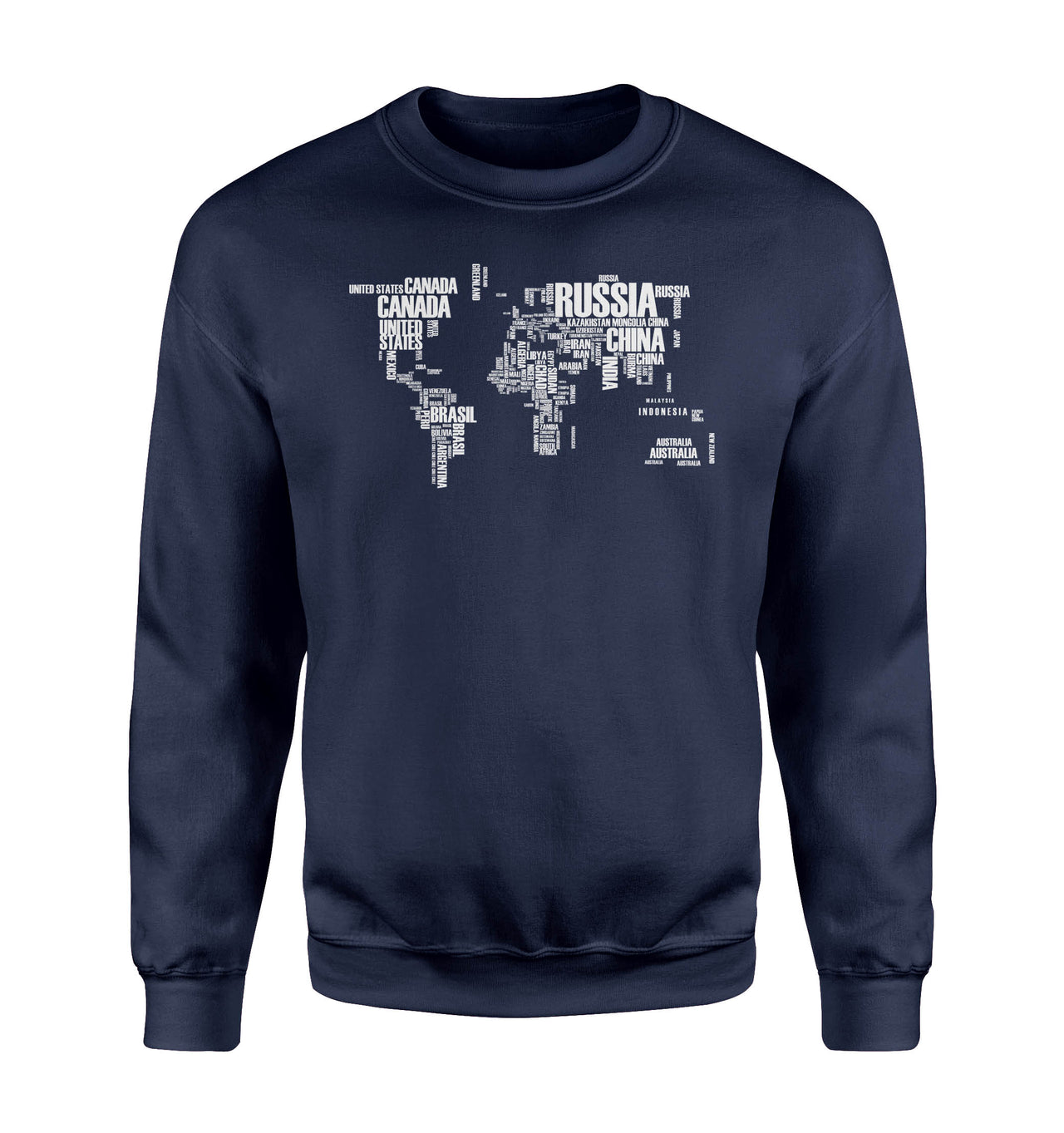 World Map (Text) Designed Sweatshirts