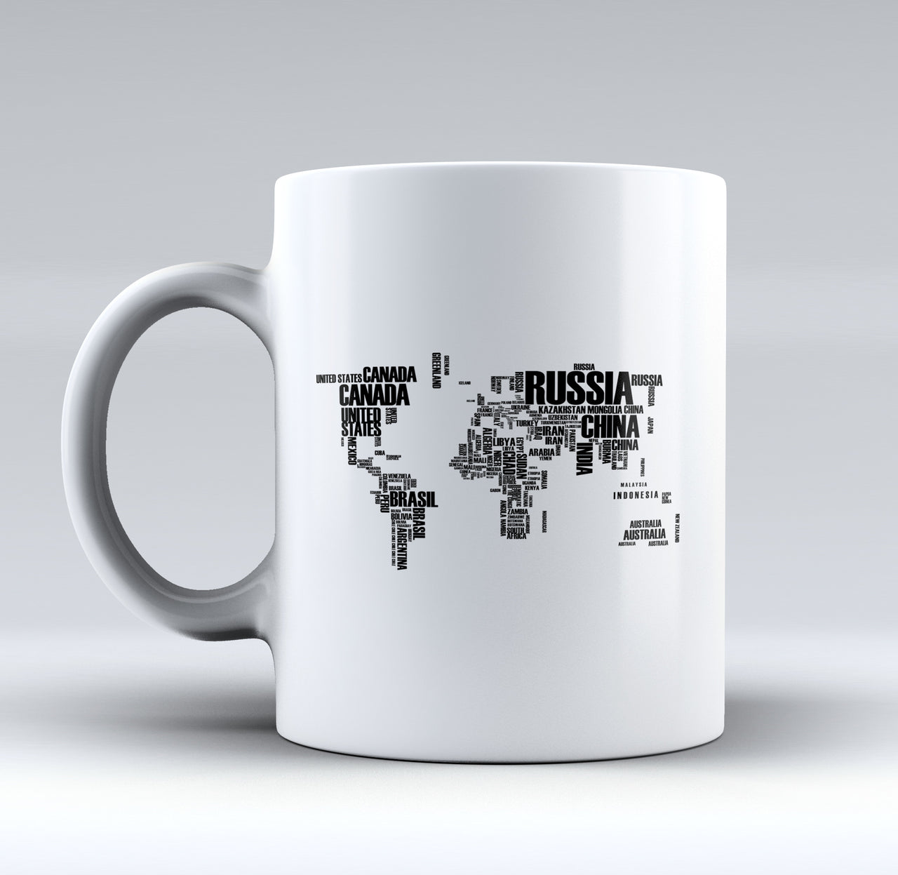 World Map (Text) Designed Mugs