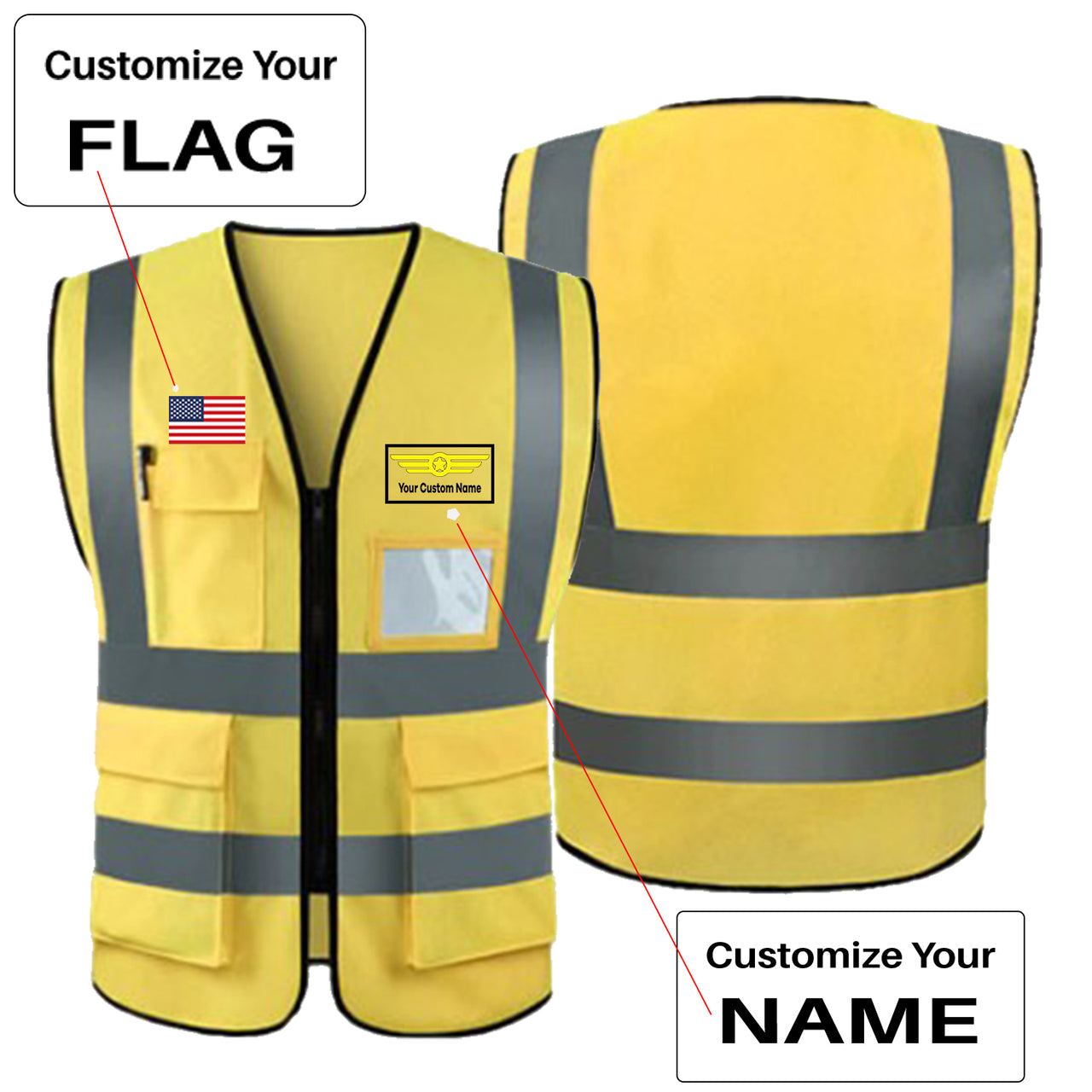 Custom Flag & Name with Badge Designed Reflective Vests
