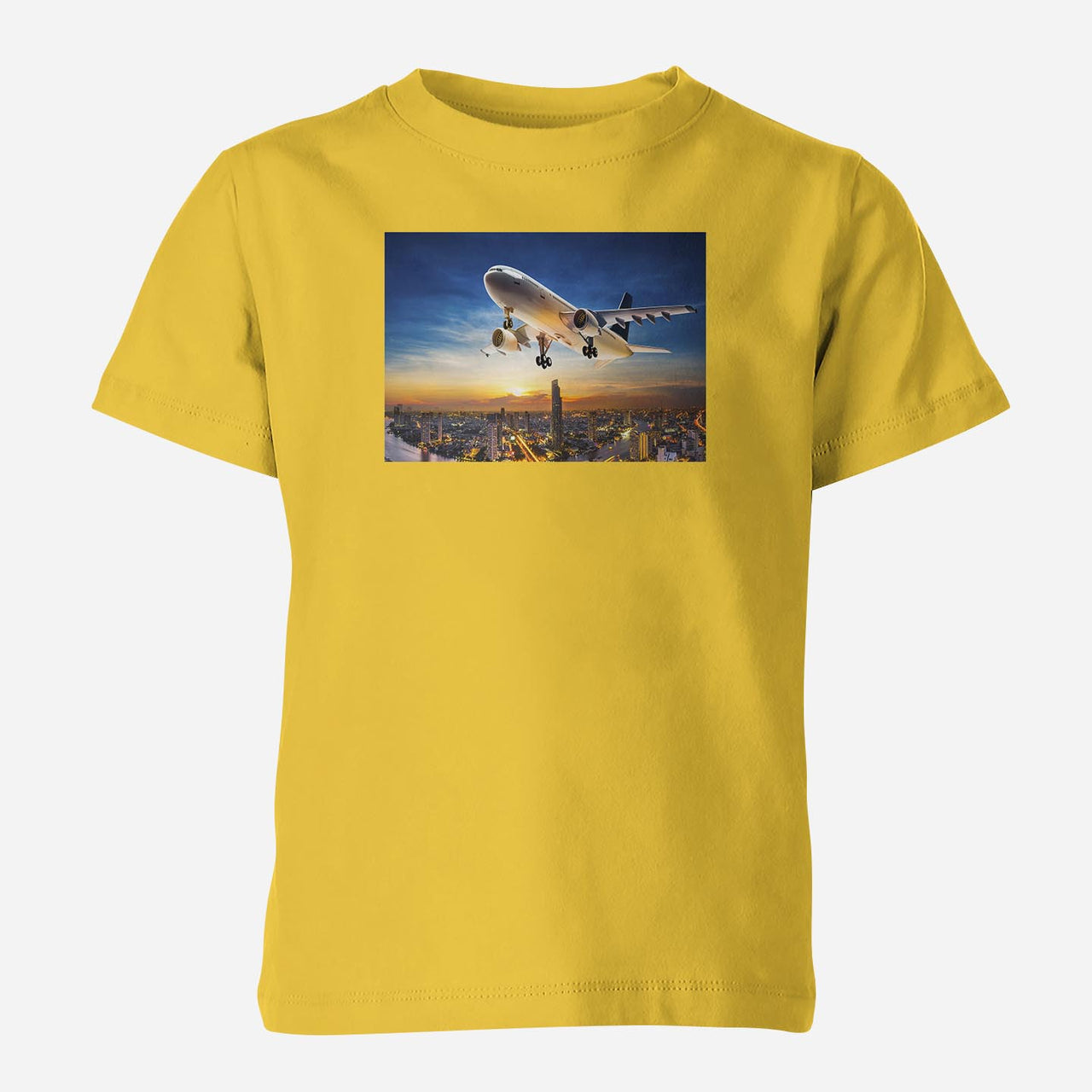 Super Aircraft over City at Sunset Designed Children T-Shirts