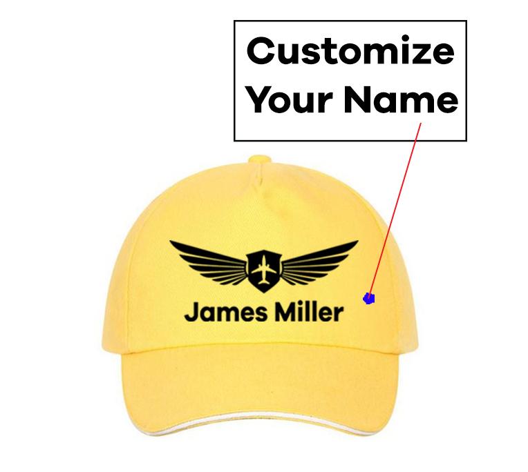Customizable Name & Badge Designed Hats Pilot Eyes Store Yellow 