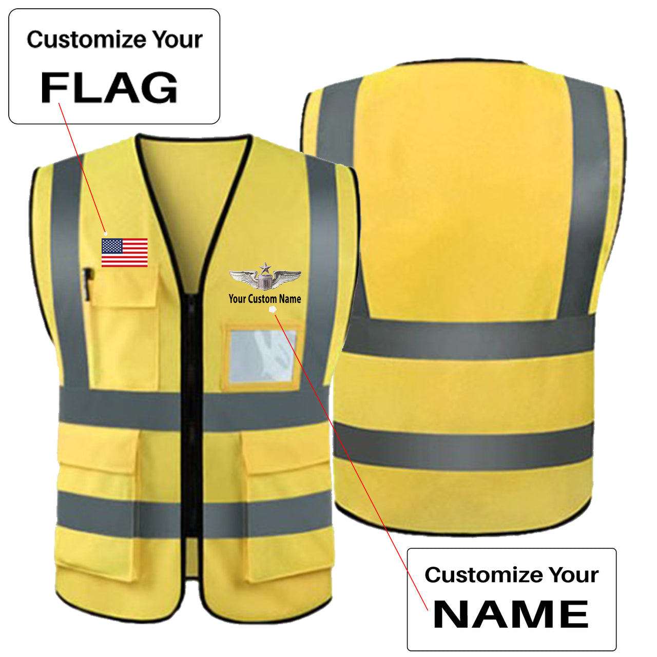 Custom Flag & Name with (US Air Force & Star) Designed Reflective Vests