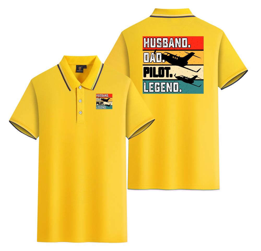 Husband & Dad & Pilot & Legend Designed Stylish Polo T-Shirts (Double-Side)