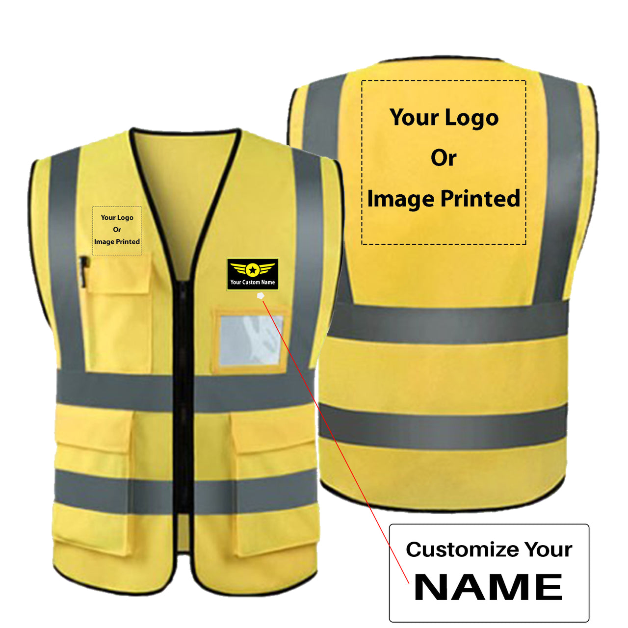 Double Side Your Custom Logos & Name (Special Badge) Designed Reflective Vests
