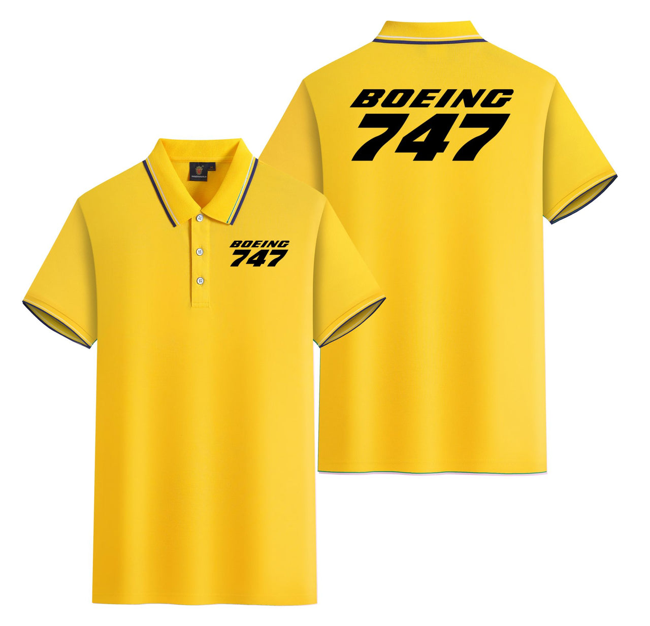 Boeing 747 & Text Designed Stylish Polo T-Shirts (Double-Side)