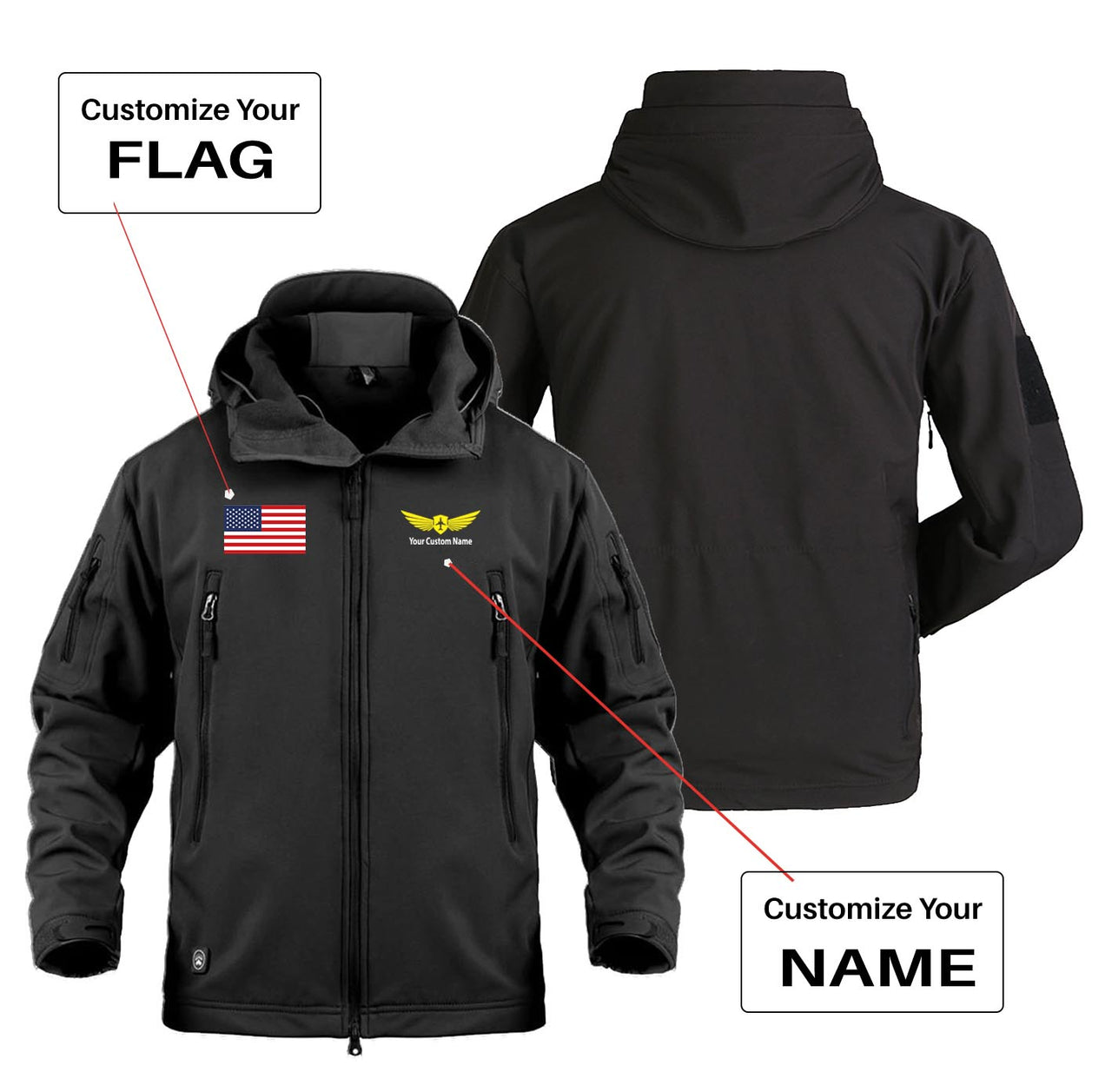Custom Flag & Name (2) with Badge Designed Military Jackets