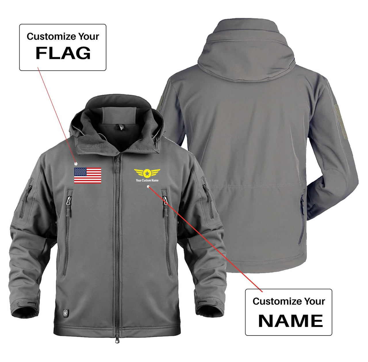 Custom Flag & Name (4) with Badge Designed Military Jackets