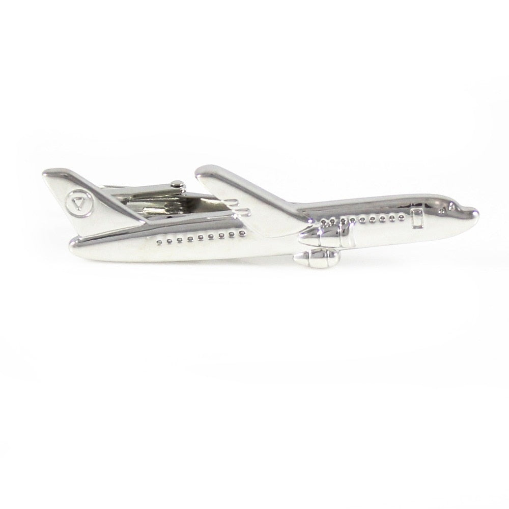 Silver Passenger Jet Designed Tie Clip