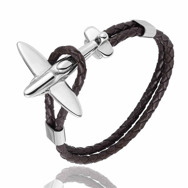 Small Airplane Designed Leather Bracelets