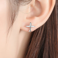 Thumbnail for 925 Silver Sparkling Airplane Shape Designed Earrings