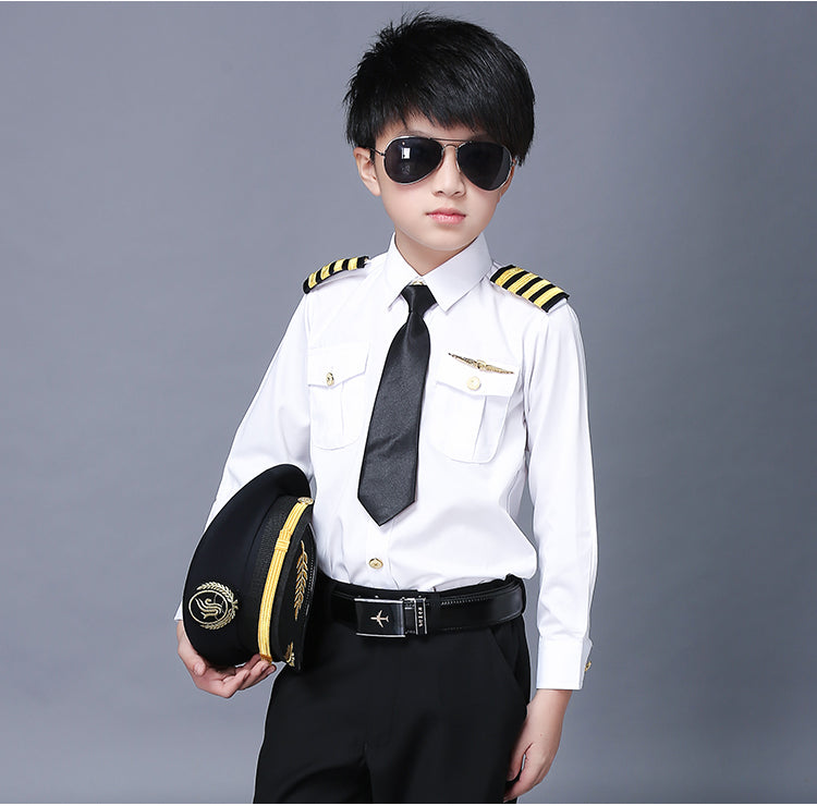For CHILDREN Pilot Shirt + Epaullettes + Tie + Badge