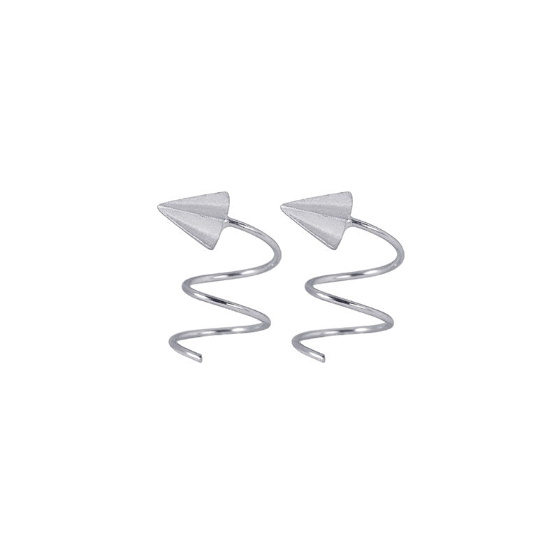 925 Solid Sterling Silver Spiral Airplane Shape Designed Earring
