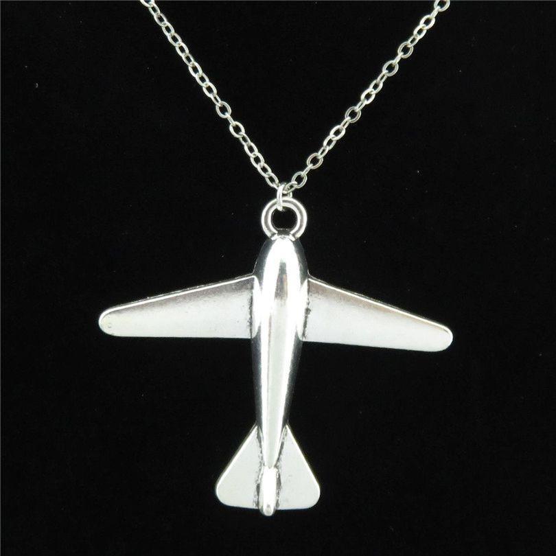 Silver Airplane Shaped Necklace