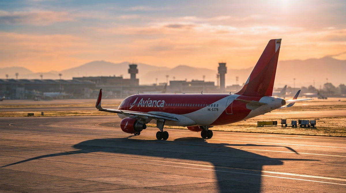 Avianca Airbus A320 taxiing at sunrise