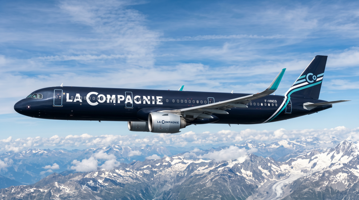 La Compagnie Airbus A321neo cruising over the Alps