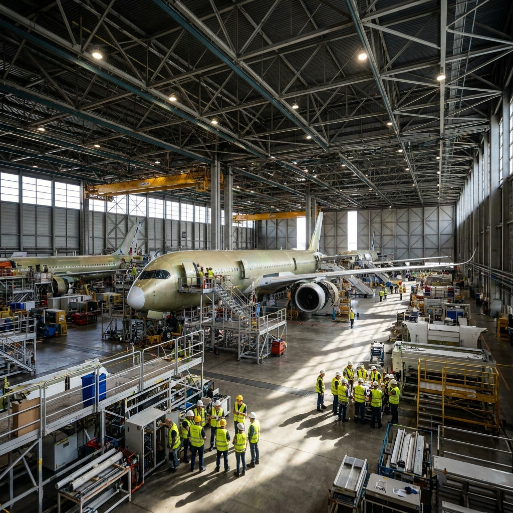 Airbus A350 assembly line in Toulouse factory