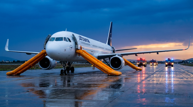 LUFTHANSA A321NEO EVACUATED IN ATHENS AFTER APU FIRE WARNING 13 MINUTES INTO LH1753 — 177 PASSENGERS SLIDE OUT, 3 INJURED