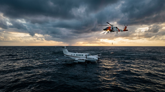 BEECHCRAFT KING AIR DITCHES IN ATLANTIC 50 MILES OFF FLORIDA — ALL 11 PASSENGERS PULLED FROM WATER IN MULTI-AGENCY COAST GUARD RESCUE