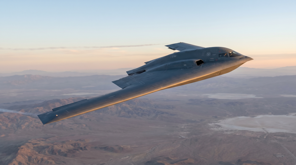 Northrop Grumman B-21 Raider stealth flying-wing bomber in flight