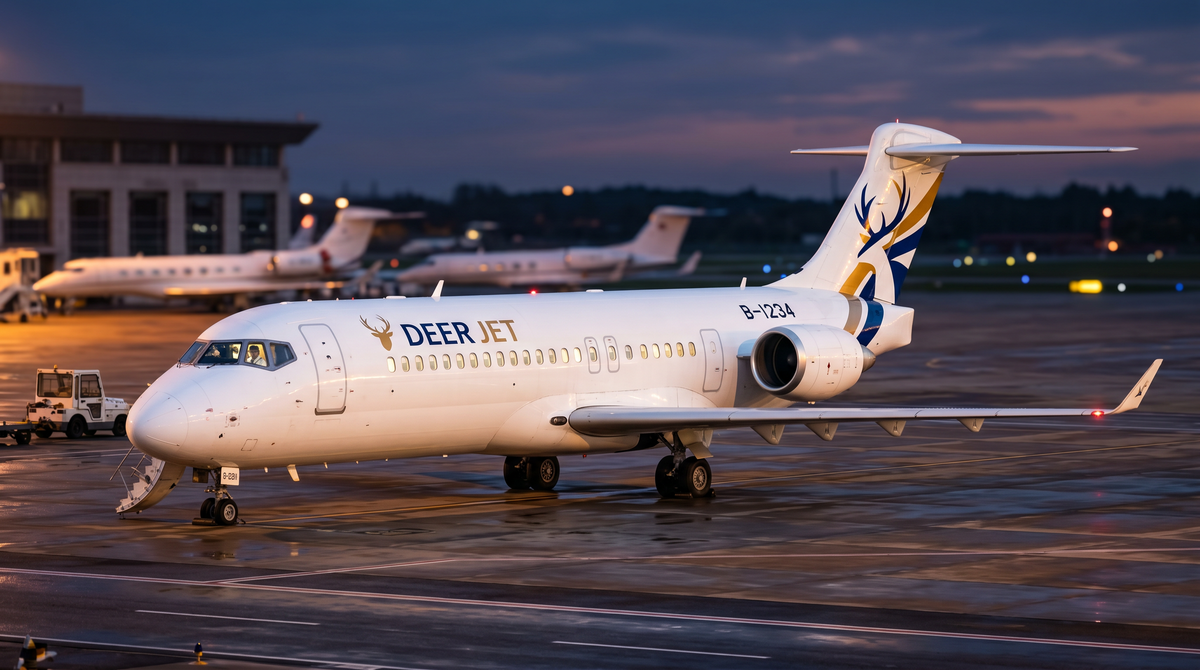 Comac C909 business jet in Deer Jet livery on an executive apron