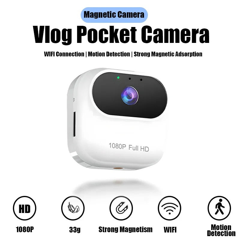 1080P HD Mini Camcorder (Pet/Vlog) with WiFi, Motion Detection, Magnetic Adsorption