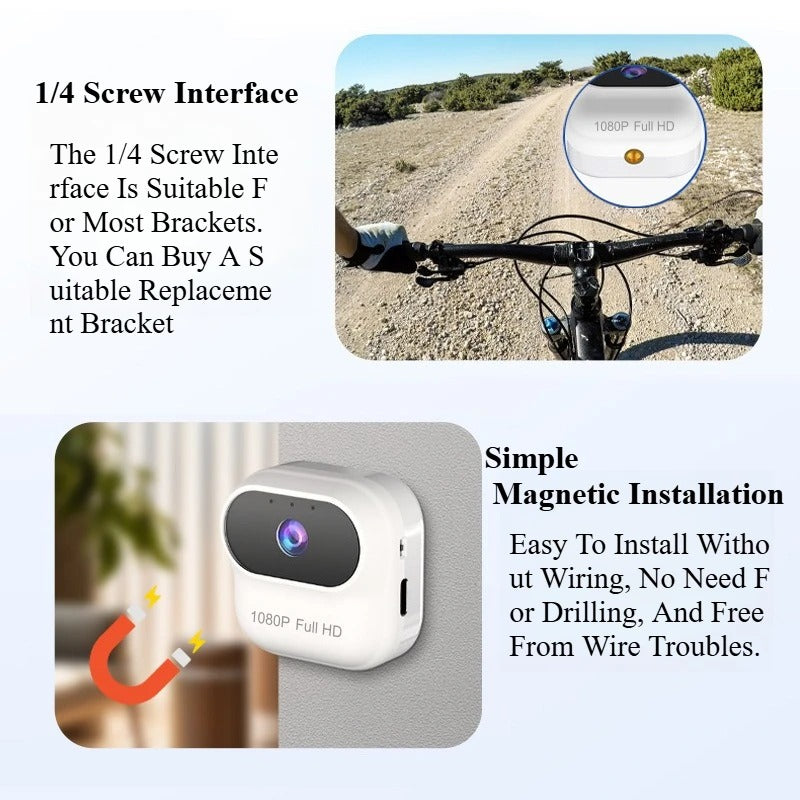 1080P HD Mini Camcorder (Pet/Vlog) with WiFi, Motion Detection, Magnetic Adsorption