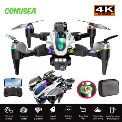 Side view of Multi-Rotor Quadcopter: Mini Brushless Drone with Dual Cameras, Obstacle Avoidance & ESC aviation RC model in du.