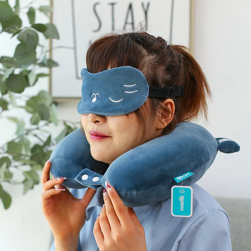 Cartoon U-Shaped Memory Cotton Neck Pillow: Soft Travel Headrest