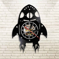 Thumbnail for Rocket Ship Vinyl Record aviation design on premium wood and metal wall clock.