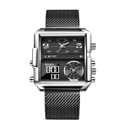 Waterproof Clock Quartz Analog Digital Sport Watches LED aviation-themed watch, polished stainless steel.
