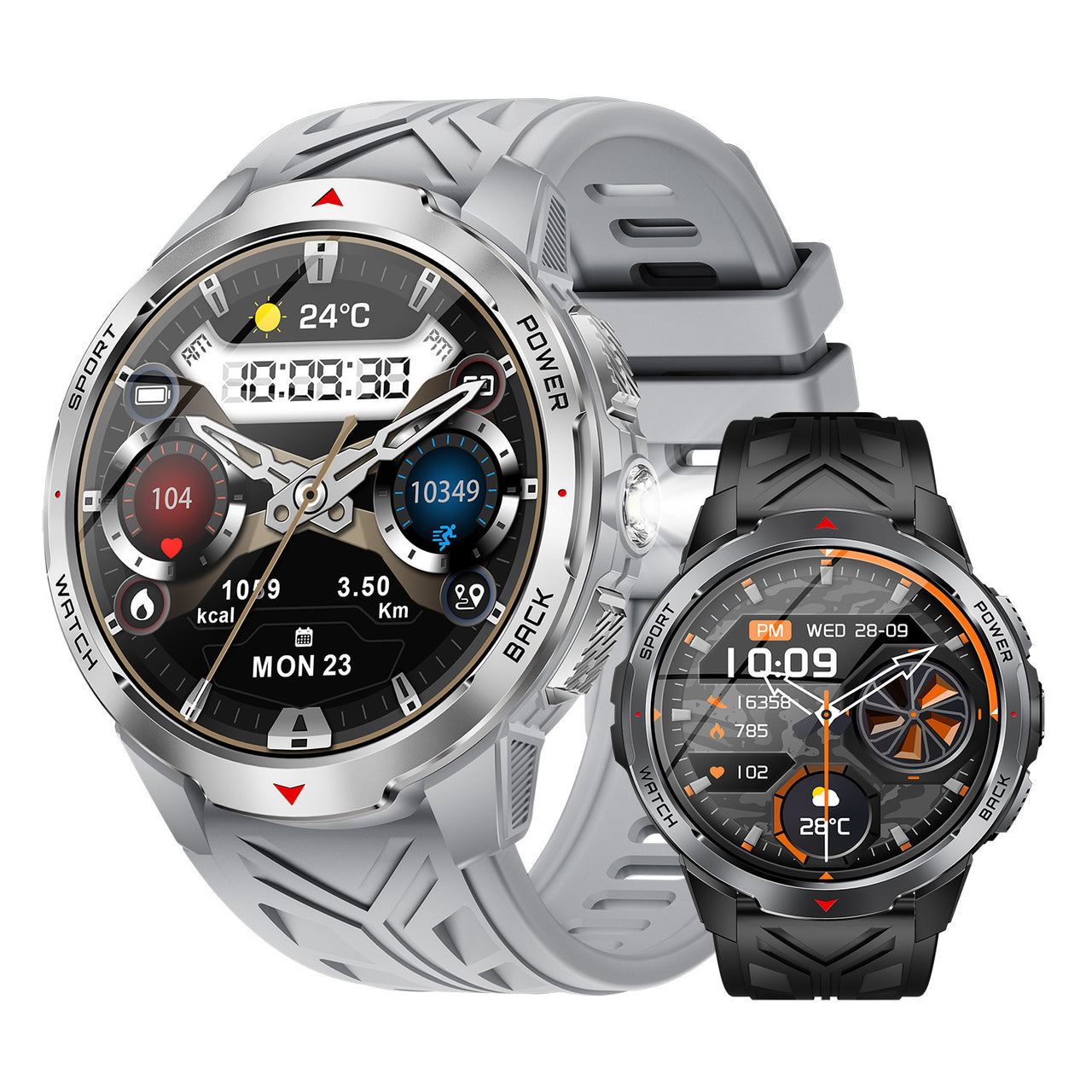 KT88 Sports Smart Watch: 1.7 Inch Fitness Recording Flashlight, Compass & Large Battery