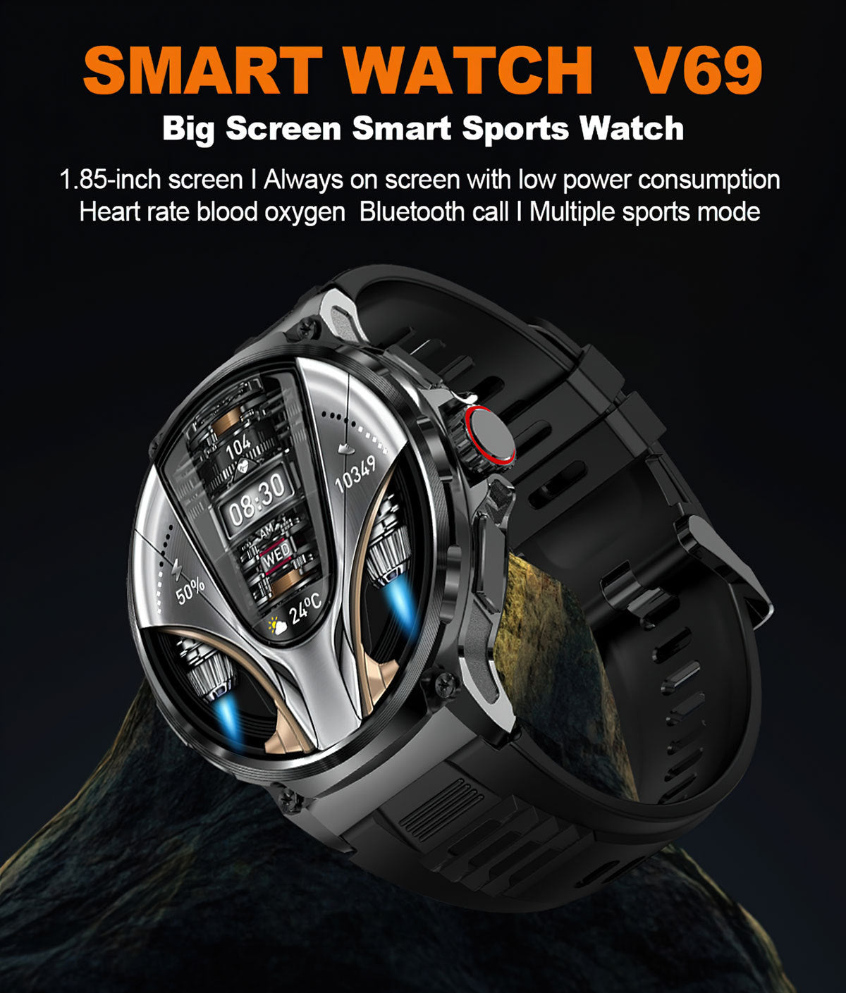 V69 All-Function Smartwatch: 1.85" Display, Bluetooth Calls, Multi-Sport Tracking & Water Resistance