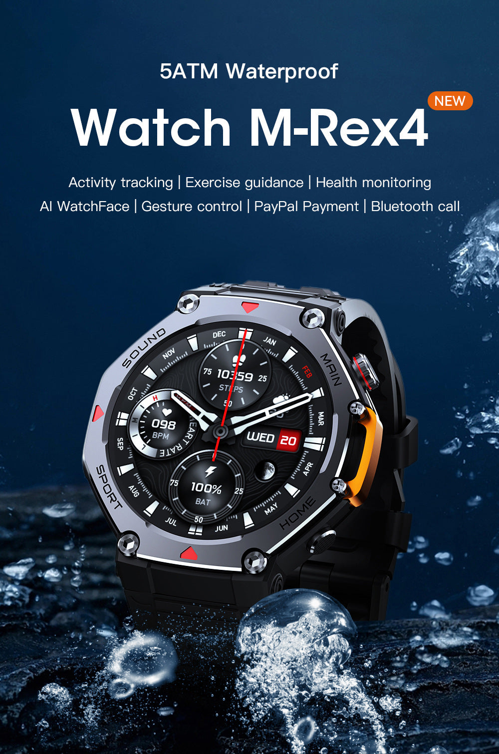 Rugged Military Smartwatch: Men's Outdoor Sports Watch with GPS Tracking, 5ATM Waterproof & HD Bluetooth Calls