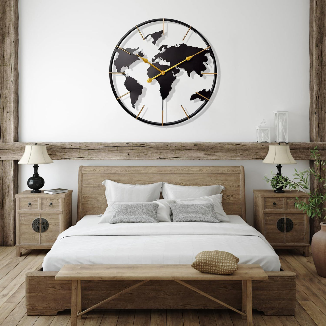 Large Map Metal Minimalist Round Silent Wall Clock