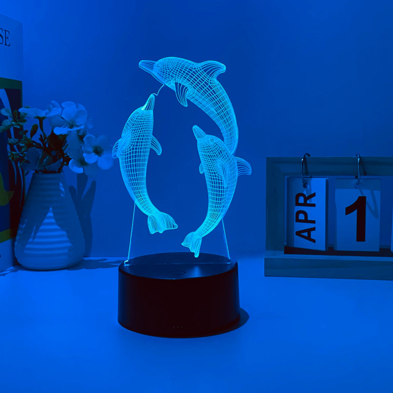 3D Three Dolphins Designed Night Lamp