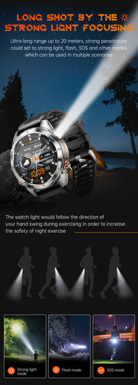 Thumbnail for KT88 Sports Smart Watch: 1.7 Inch Fitness Recording Flashlight, Compass & Large Battery