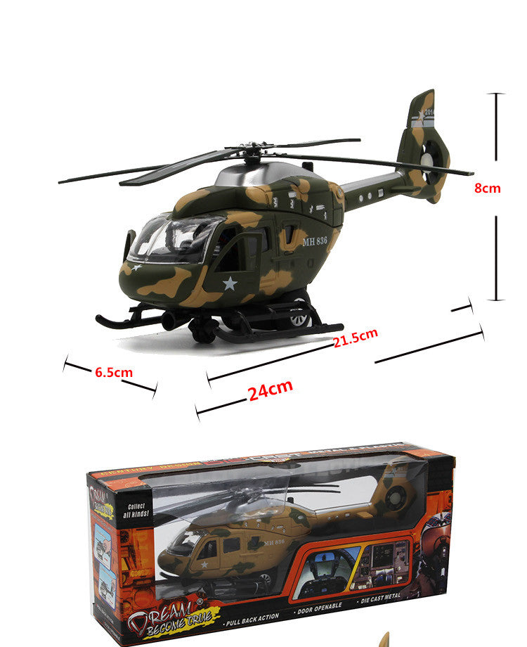 1:64 Scale Military Helicopter Alloy Toy Model (Retroactive Motion, Sound & Light Effects)