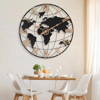 Thumbnail for Large Map Metal Minimalist Round Silent Wall Clock