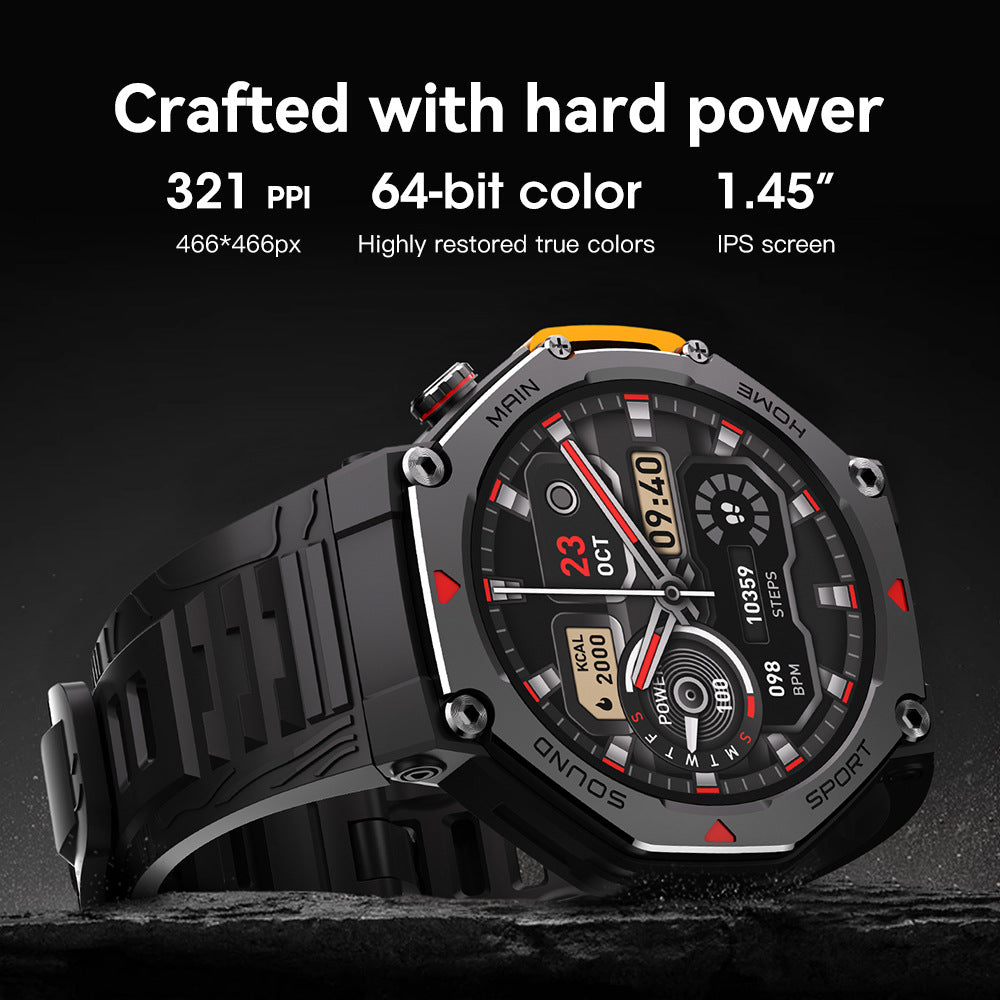 Rugged Military Smartwatch: Men's Outdoor Sports Watch with GPS Tracking, 5ATM Waterproof & HD Bluetooth Calls
