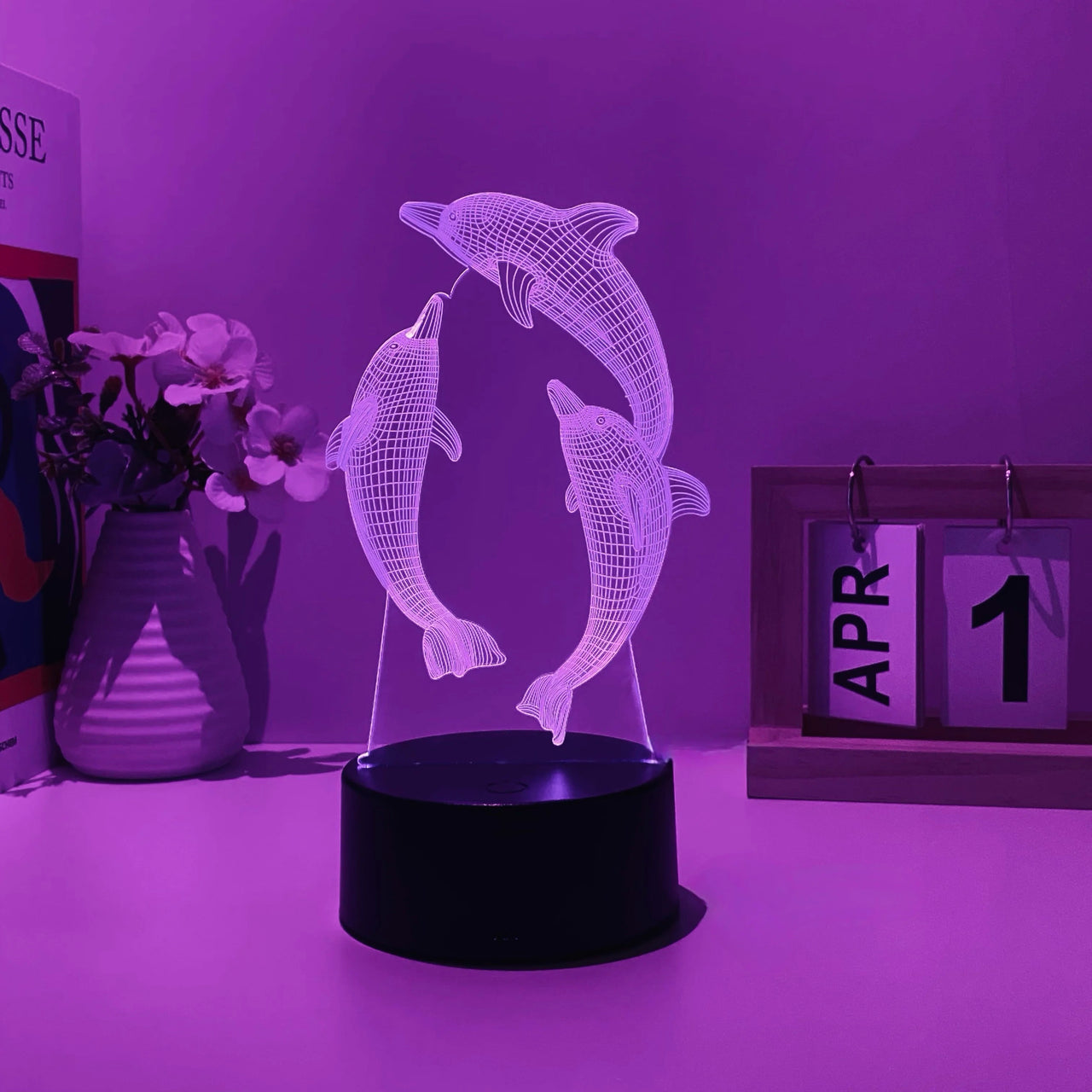 3D Three Dolphins Designed Night Lamp