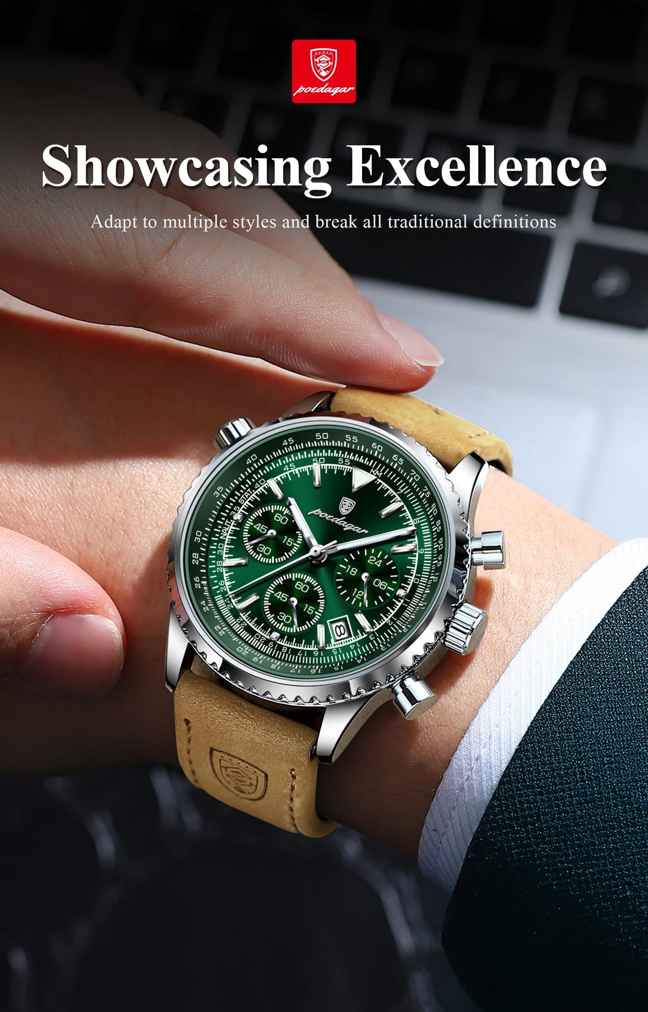 Luxury Military-Inspired Men's Quartz Watch: Premium Leather Strap, Waterproof Design with Chronograph, Date & Luminous Display