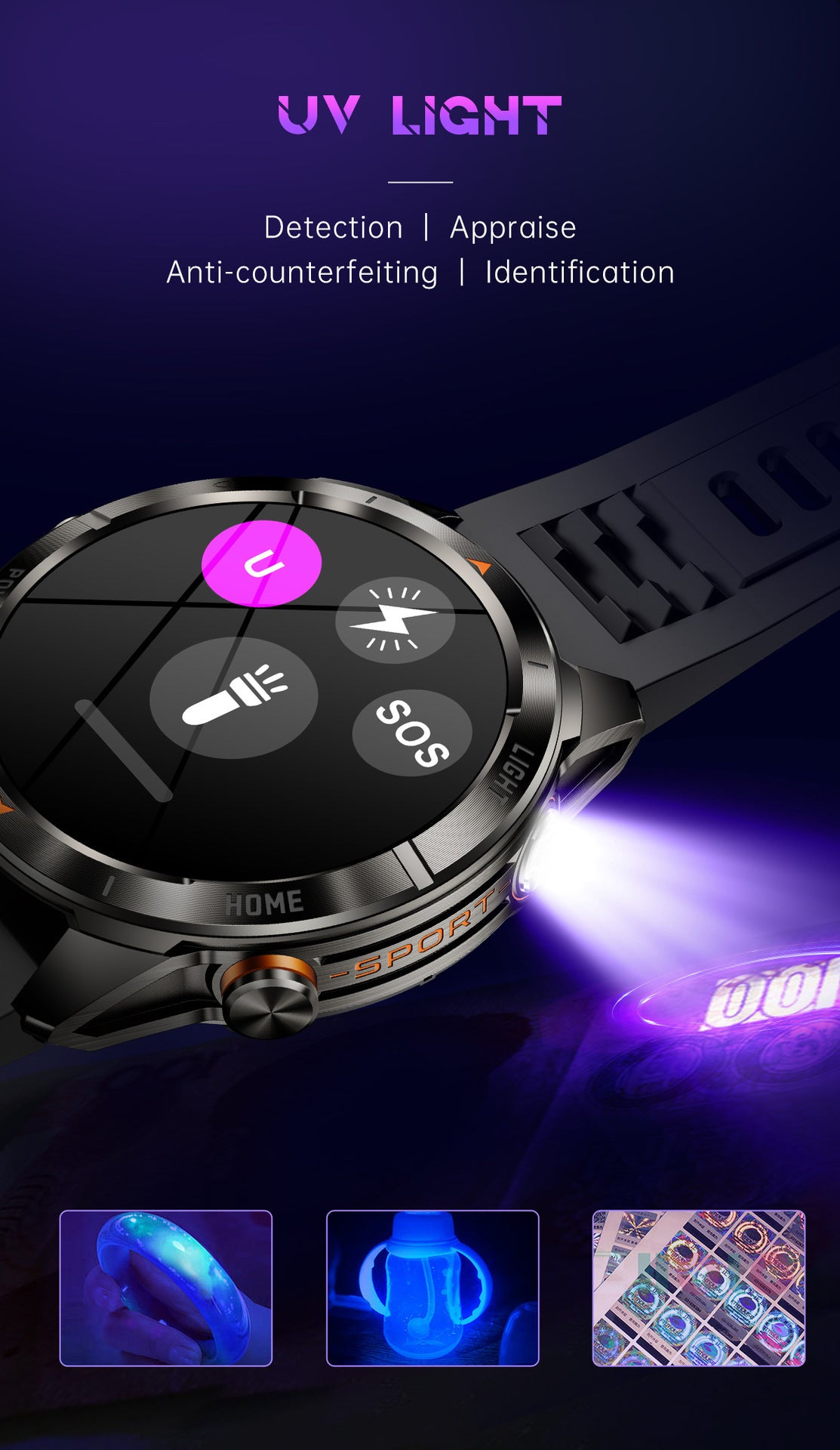 KT88 Sports Smart Watch: 1.7 Inch Fitness Recording Flashlight, Compass & Large Battery