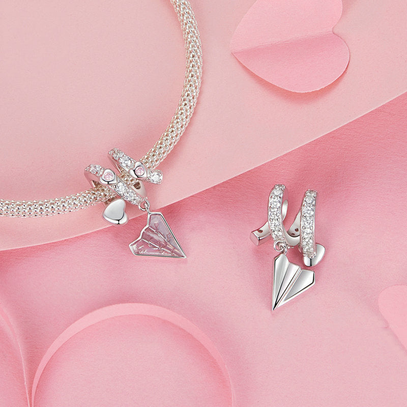 925 Silver Pink Paper Airplane Love Letter Bracelet