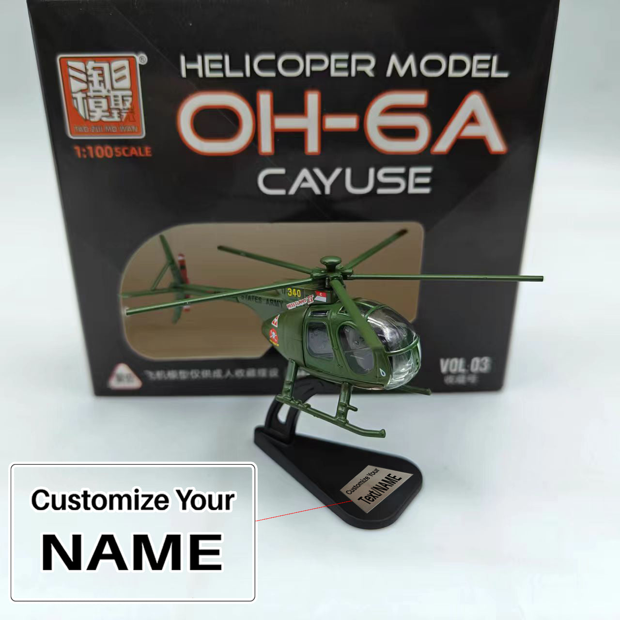 Diecast 1:100 Scale Alloy US OH-6A Classic Helicopter Model