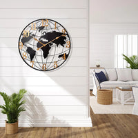 Thumbnail for Large Map Metal Minimalist Round Silent Wall Clock