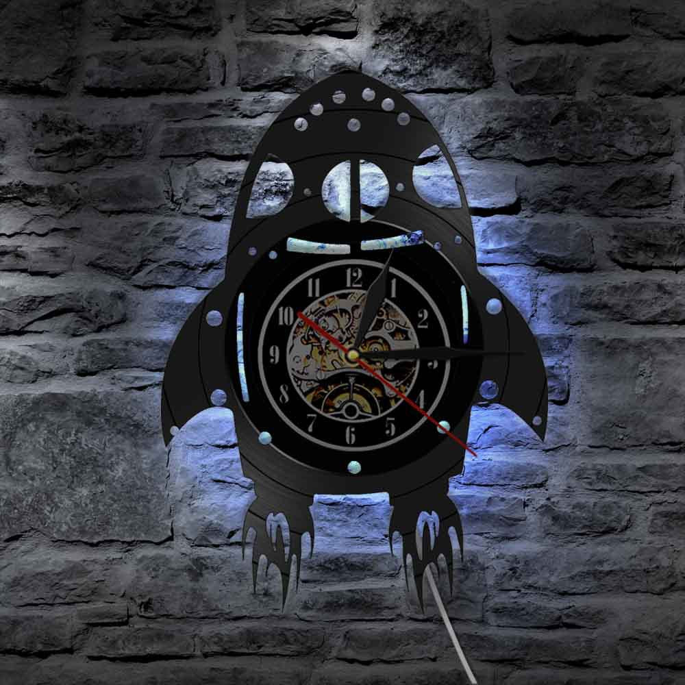 Rocket Ship Vinyl Record Designed Wall Clocks