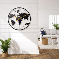 Thumbnail for Large Map Metal Minimalist Round Silent Wall Clock